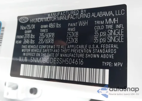 2025 Hyundai Tucson Sel из США, поврежденный, VIN 5NMJBCDE3SH504616